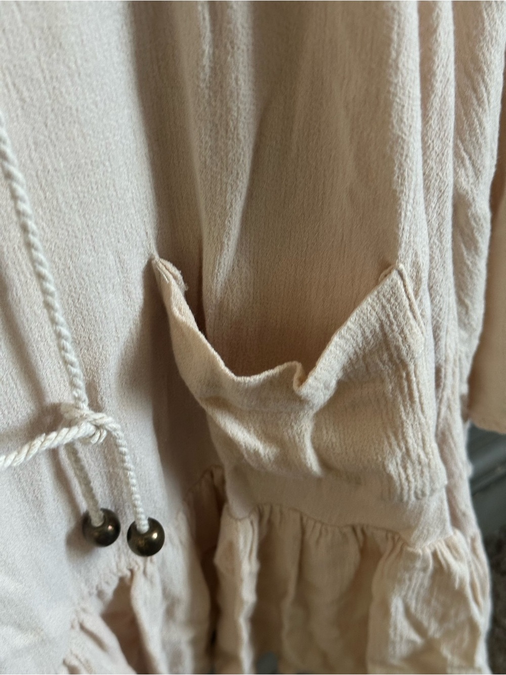 Altar'd State Cream Embroidered Yoke Tunic with Tie Front and Pockets. Medium - Picture 7 of 9